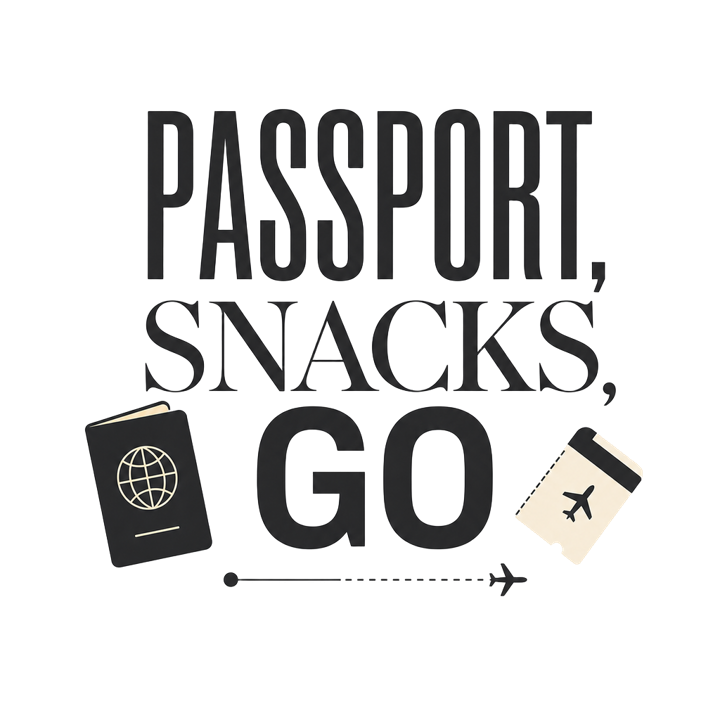 PASSPORT, SNACKS, GO — travel wanderer life t-shirt design by Bazzai Studio