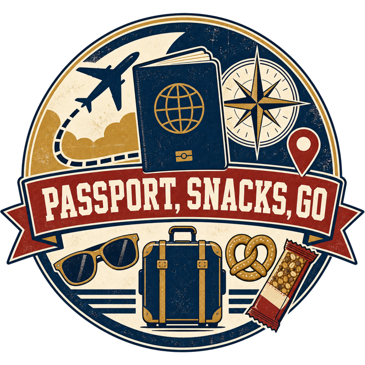PASSPORT, SNACKS, GO — travel wanderer life t-shirt design by Bazzai Studio