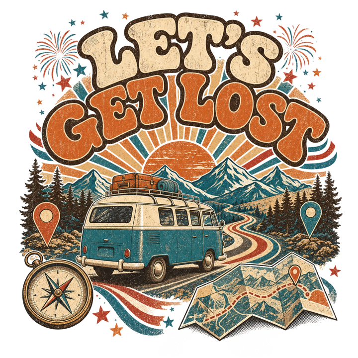 LET'S GET LOST — travel wanderer life t-shirt design by Bazzai Studio