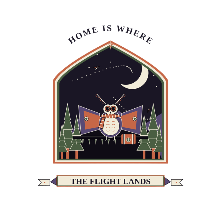 HOME IS WHERE THE FLIGHT LANDS — travel wanderer life t-shirt design by Bazzai Studio