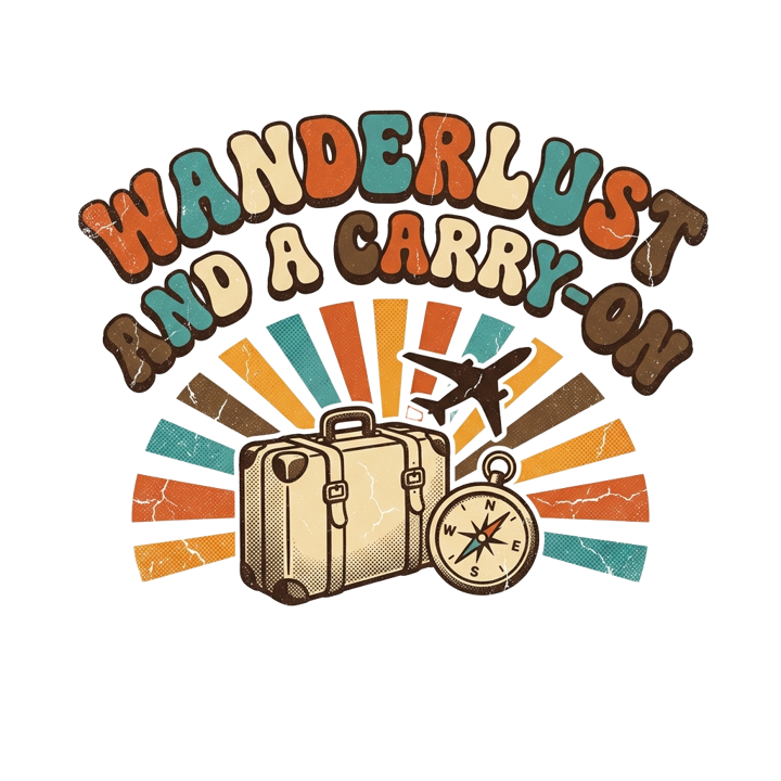 WANDERLUST AND A CARRY-ON — travel wanderer life t-shirt design by Bazzai Studio
