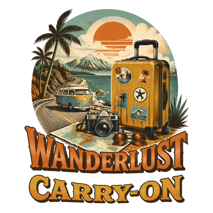 WANDERLUST AND A CARRY-ON — travel wanderer life t-shirt design by Bazzai Studio