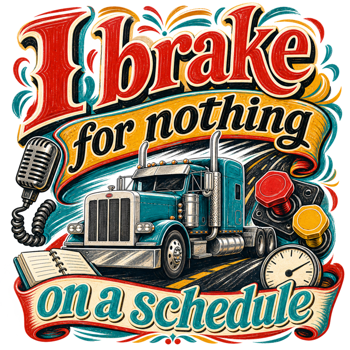 I brake for nothing on a schedule — trucker t-shirt design by Bazzai Studio