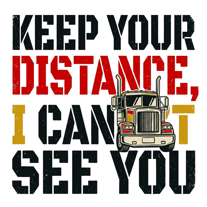 Keep your distance, I can't see you — trucker t-shirt design by Bazzai Studio