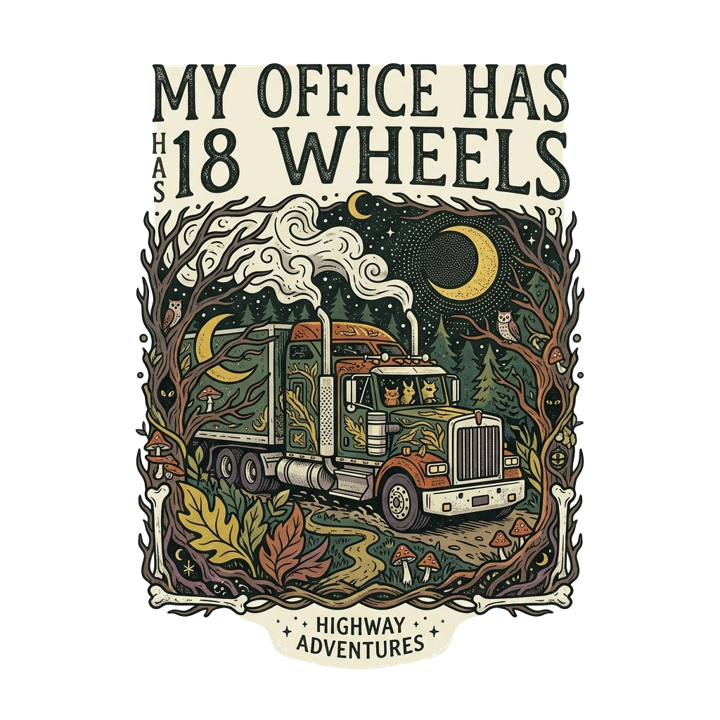 My office has 18 wheels — trucker t-shirt design by Bazzai Studio