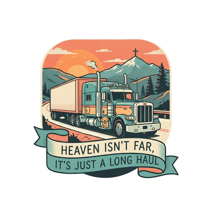 Heaven isn't far, it's just a long haul — trucker t-shirt design by Bazzai Studio