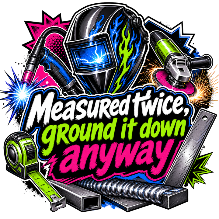 Measured twice, ground it down anyway — welder t-shirt design by Bazzai Studio