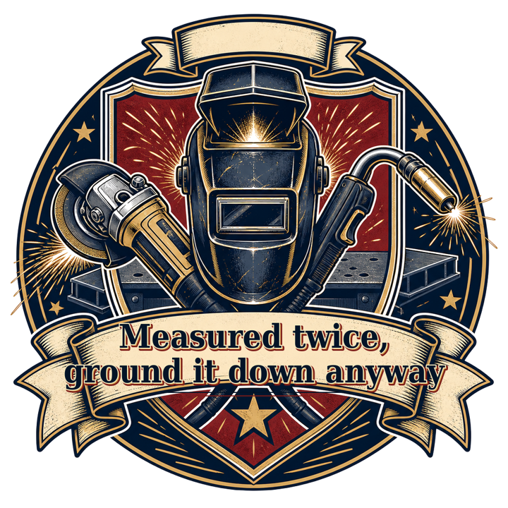 Measured twice, ground it down anyway — welder t-shirt design by Bazzai Studio