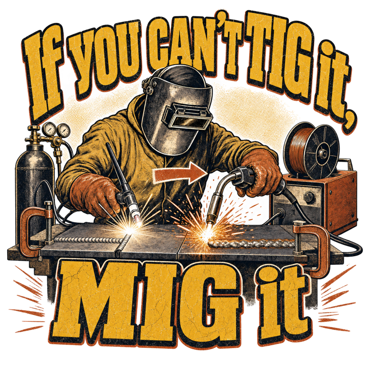 If you can't TIG it, MIG it — welder t-shirt design by Bazzai Studio