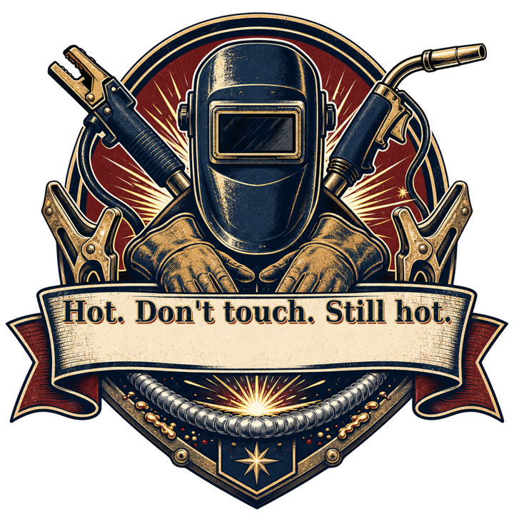 Hot. Don't touch. Still hot. — welder t-shirt design by Bazzai Studio