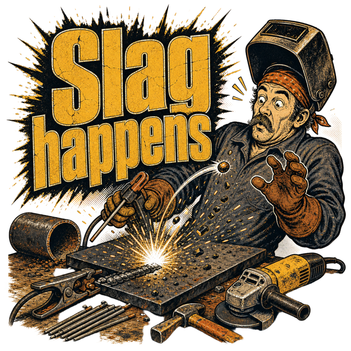Slag happens — welder t-shirt design by Bazzai Studio