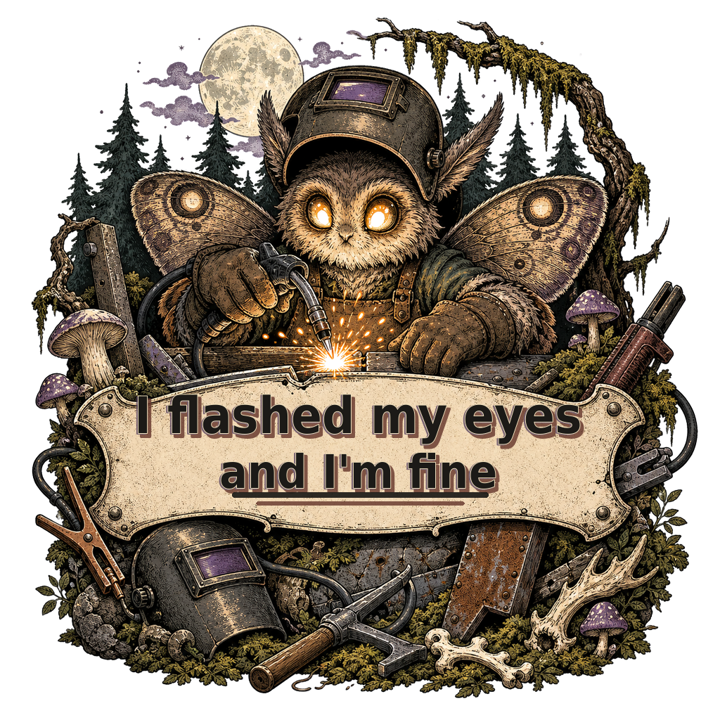 I flashed my eyes and I'm fine — welder t-shirt design by Bazzai Studio