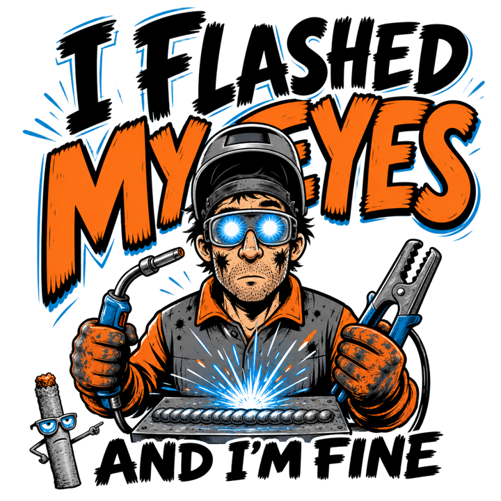 I flashed my eyes and I'm fine — welder t-shirt design by Bazzai Studio