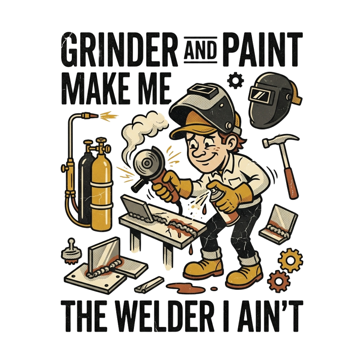 Grinder and paint make me the welder I ain't — welder t-shirt design by Bazzai Studio