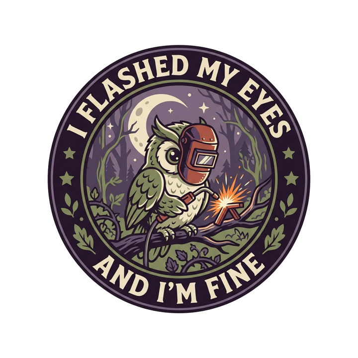 I flashed my eyes and I'm fine — welder t-shirt design by Bazzai Studio