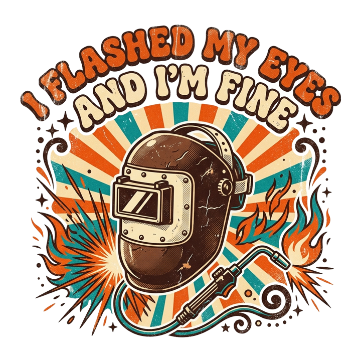 I flashed my eyes and I'm fine — welder t-shirt design by Bazzai Studio