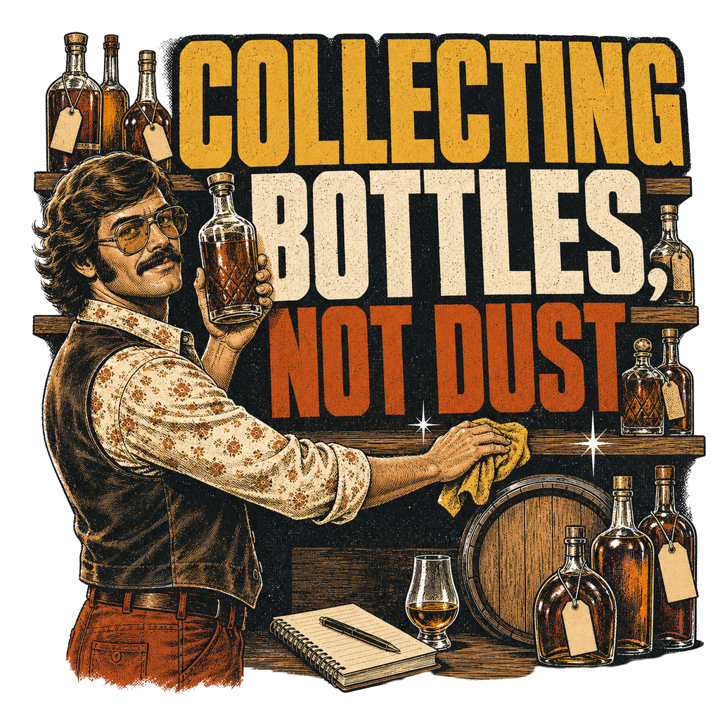 COLLECTING BOTTLES, NOT DUST — bourbon & whiskey t-shirt design by Bazzai Studio