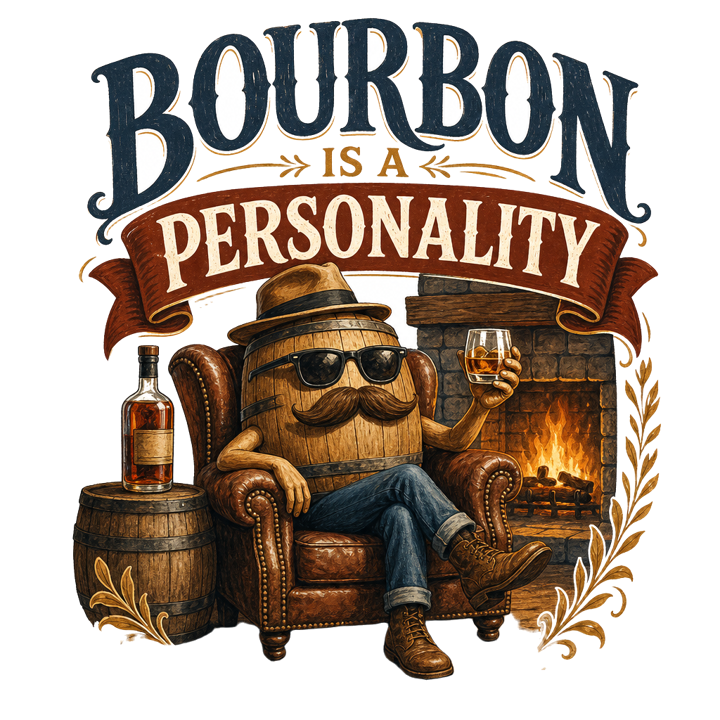 BOURBON IS A PERSONALITY — bourbon & whiskey t-shirt design by Bazzai Studio