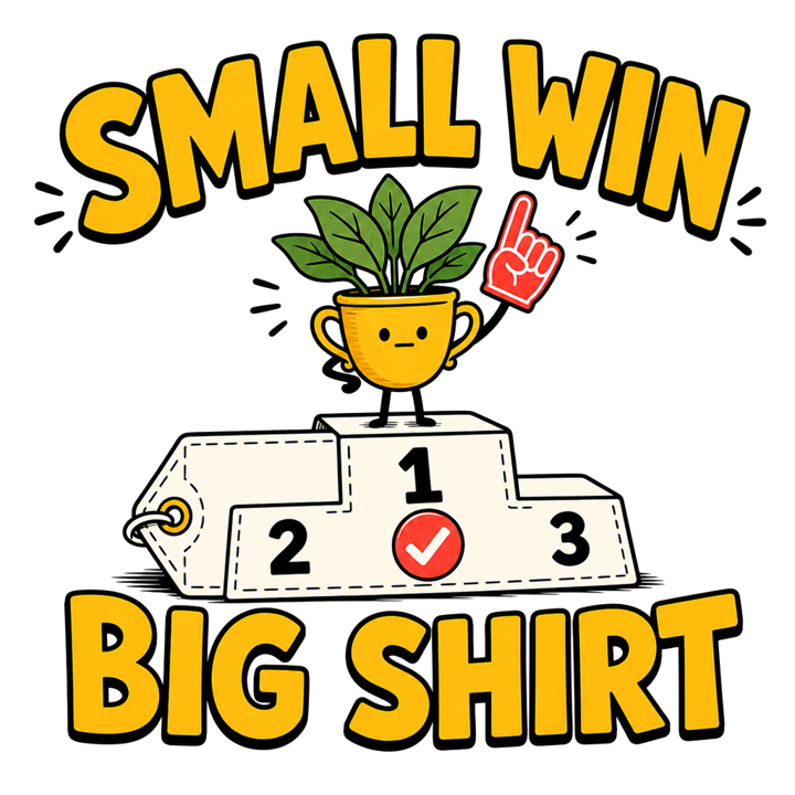 SMALL WIN BIG SHIRT — wholesome funny gifts t-shirt design by Bazzai Studio