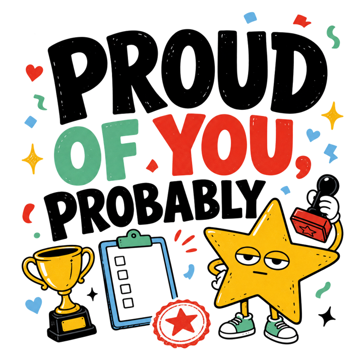 PROUD OF YOU, PROBABLY — wholesome funny gifts t-shirt design by Bazzai Studio