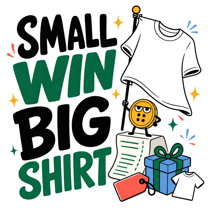 SMALL WIN BIG SHIRT — wholesome funny gifts t-shirt design by Bazzai Studio